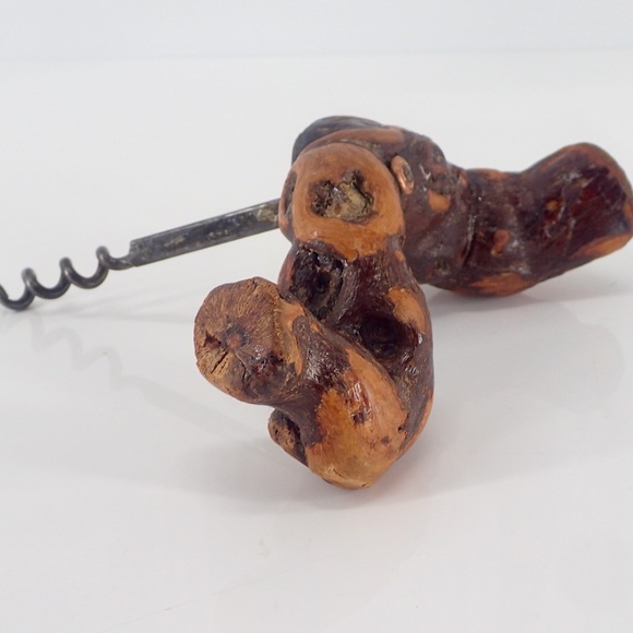 Vintage German Grapevine Branch Wood Corkscrew & Silver Wine Stopper Bar Tools - Picture 6 of 7